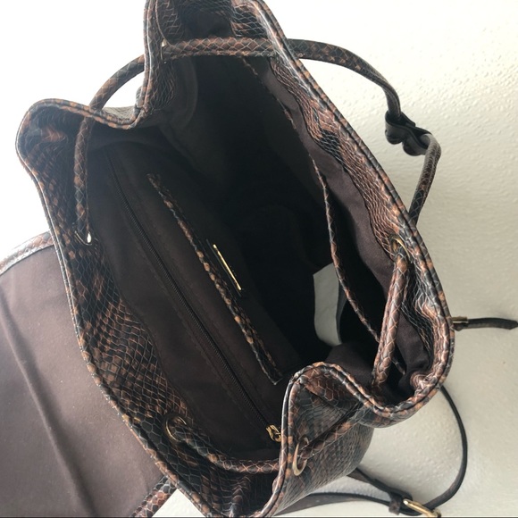 Aldo Python Snake Print Backpack Purse in Brown and Gold - Picture 5 of 15